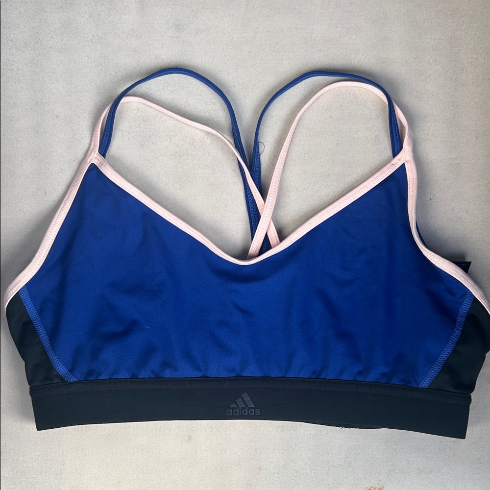 Adidas Women's Blue Sports Bra with Pink Trim